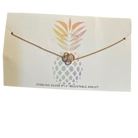 Sterling Silver gold plated Flower Anklet 9”+1” adjustable Anklet - Picture 1 of 3